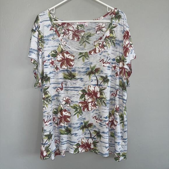 fresh produce Tops - Fresh Produce T-Shirt White Floral Flamingo Print Tropical Vacation Tee Size 3X